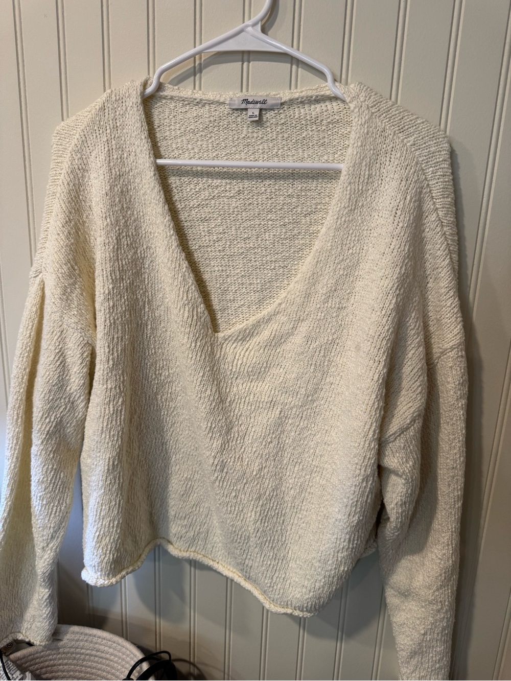 Madewell Ivory Textured V-Neck Sweater
